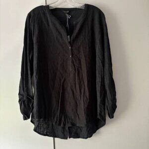 NWT Lucky Brand Women's Size XL Black 3/4 Sleeve Cotton Shirt #LKB/001